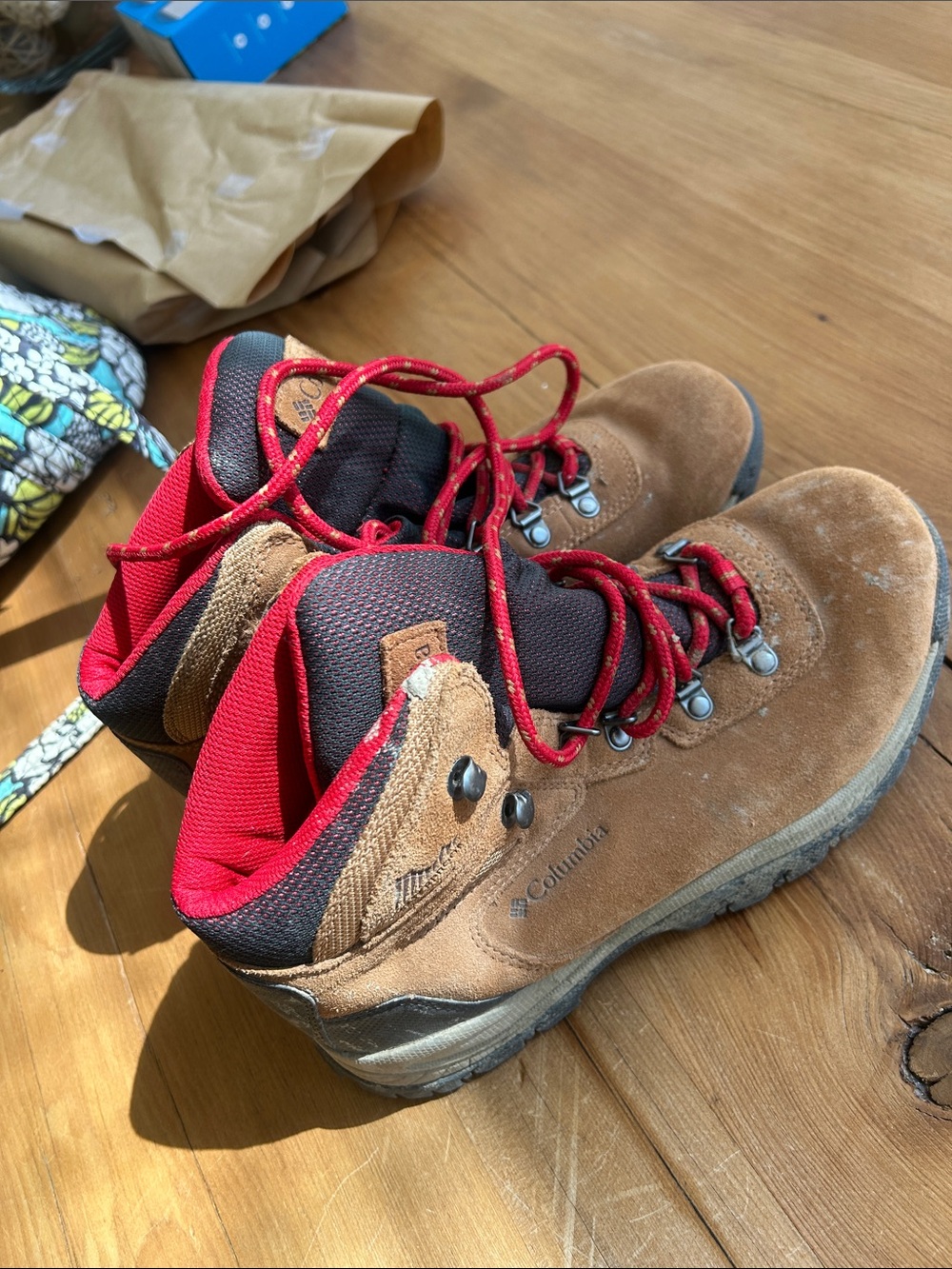 Columbia Women’s Brown Suede Hiking Boots with Red Liner and Laces